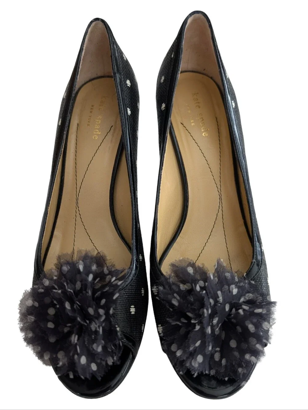 Kate Spade Molly Polka Dot Raffia Peep-Toe Pumps Size 10